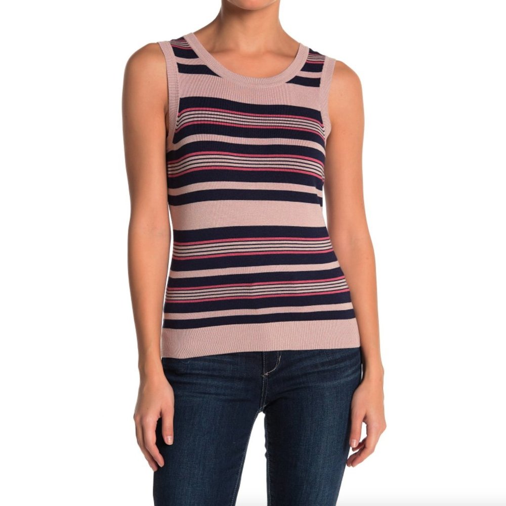Halogen Womens Striped Crew Neck Sleeveless Top Pullover Sweater Size Small